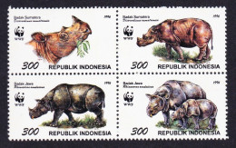 Indonesia WWF Rhinoceros Block Of 4 1996 MNH SG#2267-2270 MI#1648-1651 Sc#1673 A-d - Indonesië