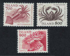 Iceland Squid Crab Sea Anemone Marine Life 3v 1985 MNH SG#665-667 - Unused Stamps