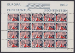 Liechtenstein Clasped Hands Europa 1c Full Sheet 1962 MNH SG#413 Sc#370 - Nuevos