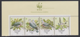 Madeira Birds WWF Laurel Pigeon Top Strip Of 4v WWF Logo 1991 MNH SG#274-277 MI#143-146 Sc#147-150 - Madeira
