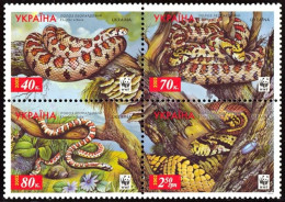 Ukraine 2002, WWF Leopard Snake - Block Of 4 V. MNH - Neufs