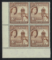 Malta Vedette Tower 8d Corner Block Of 4 1956 MNH SG#275 - Malta (...-1964)