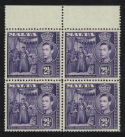 Malta De L'Isle Adam Entering Mdina 2½d Block Of 4 Top Margin 1938 MNH SG#222a - Malte (...-1964)