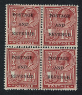 Malta George V 1½d. - Brown Block Of 4 1926 MNH SG#178 - Malta (...-1964)