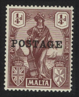 Malta 'POSTAGE' Overprint ¼d. - Brown 1926 MNH SG#143 - Malta (...-1964)