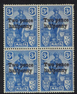 Malta Surcharge 'Two And Halfpenny' Block Of 4 1925 MNH SG#142 - Malte (...-1964)