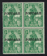 Malta Allegory ½d. - Green Block Of 4 1922 MNH SG#144 - Malta (...-1964)
