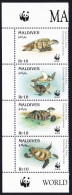 Maldives WWF Hawksbill Turtle Strip Of 4v WWF Logo 1995 MNH SG#2297-2300 MI#2420-2423 Sc#2092 A-d - Maldivas (1965-...)