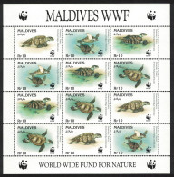 Maldives WWF Hawksbill Turtle Sheetlet Of 3 Sets 1995 MNH SG#2297-2300 MI#2420-2423 Sc#2092 A-d - Maldivas (1965-...)