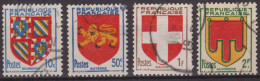 Blasons Des Provinces - FRANCE - Bourgogne, Guyenne, Savoie, Auvergne - N° 834-835-836-837 - 1949 - Usati