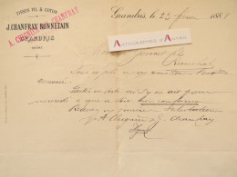 ● GRANDRIS 1888 - J. CHANFRAY BONNETAIN - Tissus Fil & Coton - Lettre Commerciale Gonnet Ranchal Rhône - Textile & Clothing