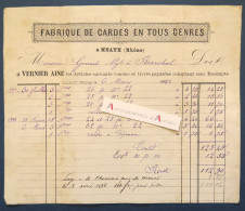 ● MEAUX (la Montagne - Rhône) 1888 - VERNIER Ainé Fabrique De Cardes En Tous Gens - Rare Facture - Gonnet à Ranchal - Old Professions