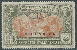 1923 CIRENAICA USATO PROPAGANDA FIDE 20 CENT - RA12-10 - Cirenaica