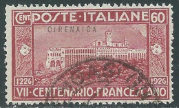 1926 CIRENAICA USATO S. FRANCESCO 60 CENT - RA12-2 - Cirenaica