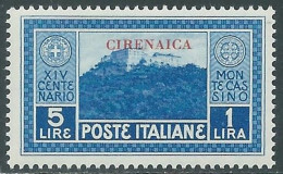 1929 CIRENAICA MONTECASSINO 5 LIRE MNH ** - RA29-6 - Cirenaica