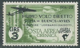 1934 CIRENAICA POSTA AEREA VOLO ROMA BUENOS AYRES 3 LIRE MNH ** - RA29-2 - Cirenaica