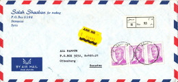 Syria Registered Air Mail Cover Sent To Sweden - Syrie
