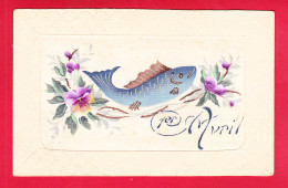 1er Avril-119A20  Carte Peinte Sur Soie, Un Poisson, Cpa BE - 1er Avril - Poisson D'avril