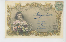 ENFANTS - LITTLE GIRL - MAEDCHEN - Jolie Carte Fantaisie Fillette Et Fleurs Prénom AUGUSTINE - Prénoms