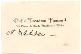 Carte De Visite : Chef D'Escadron FAUCON  : 3me Légion De Garde Républicaine Mobile : En Relief - Cartes De Visite
