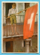 Bundesfeierkarte Nr. 53h - Knabe Mit Fahne - Bild: Wildwasserverheerungen B. Lenk - Storia Postale