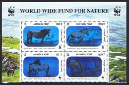 Mongolia WWF Przewalski's Horse Block Of 4 WWF Logo 2000 MNH SG#2857-2860 MI#3126-3129 Sc#2441 A-d - Mongolie