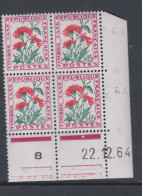 France Timbres-Taxe N° 95 XX Fleurs : 5 C. Centaure, En Bloc De 4 Coin Daté Du 22. 12 . 64 ; 1 Point Blanc, Ss Ch., TB - Strafport