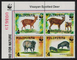 Philippines WWF Deer Warty Pig 4v Block Of 4 Logo Control Number 1997 MNH SG#2992-2995 MI#2814-2817 Sc#2476-2479 - Philippines