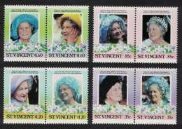 St. Vincent Queen Elizabeth The Queen Mother 4 Pairs 1985 MNH SG#910-917 - St.Vincent (1979-...)
