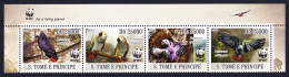 Sao Tome Birds WWF Grey Parrot Top Strip Of 4v WWF Logo 2009 MNH MI#3777-3780 - Sao Tome And Principe