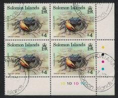 Solomon Is. Ghost Crab Fauna $4 Corner Block Of 4 KEY VALUE 1993 CTO SG#765 - Isole Salomone (1978-...)