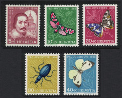 Switzerland Butterflies 5v Moths Beetle Pro Juventute 1956 1956 MH SG#J162-J166 Sc#B257-B261 - Unused Stamps