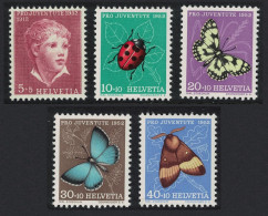 Switzerland Butterflies Moths Ladybird Painting 5v Pro Juventute 1952 1952 MNH SG#J142-J146 Sc#B217-B221 - Nuovi