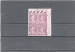 VARIÉTÉS -N°190 N** BLOC DE 4 SEMEUSE CAMÉE -20c LILAS ROSE- IMPRESSION DÉFECTUEUSE - Unused Stamps