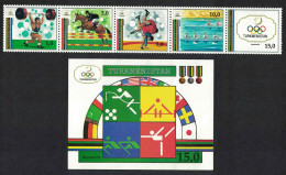 Turkmenistan Olympic Games Barcelona Strip Of 4v+MS 1992 MNH SG#16-MS21 Sc#22-23 - Turkménistan