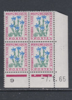 France Timbres-Taxe N° 96 XX Fleurs : 10 C. Gentiane, En Bloc De 4 Coin Daté Du 7. 1 . 65 ; 3 Points Blancs, Ss Ch., TB - Strafport