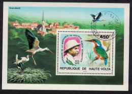 Upper Volta Stork Kingfisher Birds Dr Albert Schweitzer MS 1975 CTO MI#Block 35 Sc#C214 - Alto Volta (1958-1984)