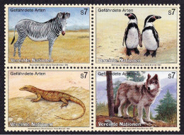 UN Vienna Birds Zebra Penguins Lizard Wolf 4v Block 2*2 1993 MNH SG#V142-V145 MI#143-146 Sc#146a - Other & Unclassified