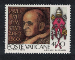 Vatican 80th Birthday Of Pope Paul VI 400L 1978 MNH SG#695 Sc#631 - Unused Stamps