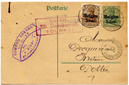 BELGIQUE - COB OC 11 SUR ENTIER 5C OCCUPATION DIEST + GEPRUFT TOURNAI, 1916 - Not Occupied Zone