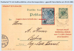 MARSHALL INSELN 1901 Ganzsache P 9 / Entier / Stationery - Aufdruckfehler / Variété - Jaluit Nach Bebra - Geprüft Bothe - Marshall-Inseln