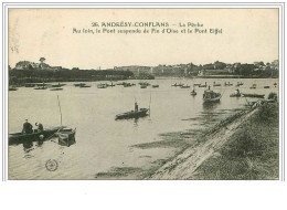 78.ANDRESY-CONFLANS.LA PECHE.AU LOIN LE PONT SUSPENDU DE FIN D'OISE ET LE PONT EIFFEL - Andresy