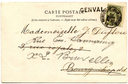 BELGIQUE - COB 53 SIMPLE CERCLE (QUARTIER LEOPOLD) + GRIFFE GENVAL SUR CARTE POSTALE, 1907 - 1893-1907 Armarios