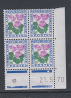 France Timbres-Taxe N° 102 XX Fleurs : 1 F. Soldanelle  En Bloc De 4 Coin Daté Du 21 . 5 . 70 ; 1 Point Blanc, Ss Ch. TB - Taxe