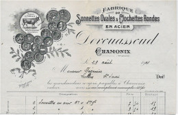 CHAMONIX - Facture Fabrique De Sonnettes DEVOUASSOUD Pour Un éleveur De LULLIN 21 X 27 Cm - Petits Métiers