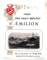 33 - F28463PAP - SAINT EMILION - Etiquette De Vin - Cru HAUT-BENITEY - 1924 - Alfred CARS - Très Bon état - GIRONDE - Bordeaux