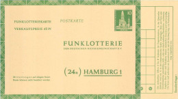 BERLIN 1957 - Entier / Ganzsache * - FP 5a Funklotterie - 10 (65 Pf) Bauten II. (Ruine Der Gedächtniskirche) Grün - Postkaarten - Ongebruikt