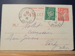 Carte Lettre IRI B1 Iris 1F Rouge + Complément Marseille Gare Départ Le 12 Février1942 - Kartenbriefe