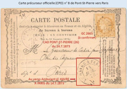 Entier FRANCE - Carte Précurseur (CPO) N° 8 Affrcht YT 59 - Obl. Pont St Pierre Vers Paris - Cartoline Precursori
