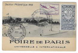 X314 - FOIRE DE PARIS - 1942  (CARTE OBITEREE  AVEC VIGNETTE ) - Filatelistische Tentoonstellingen